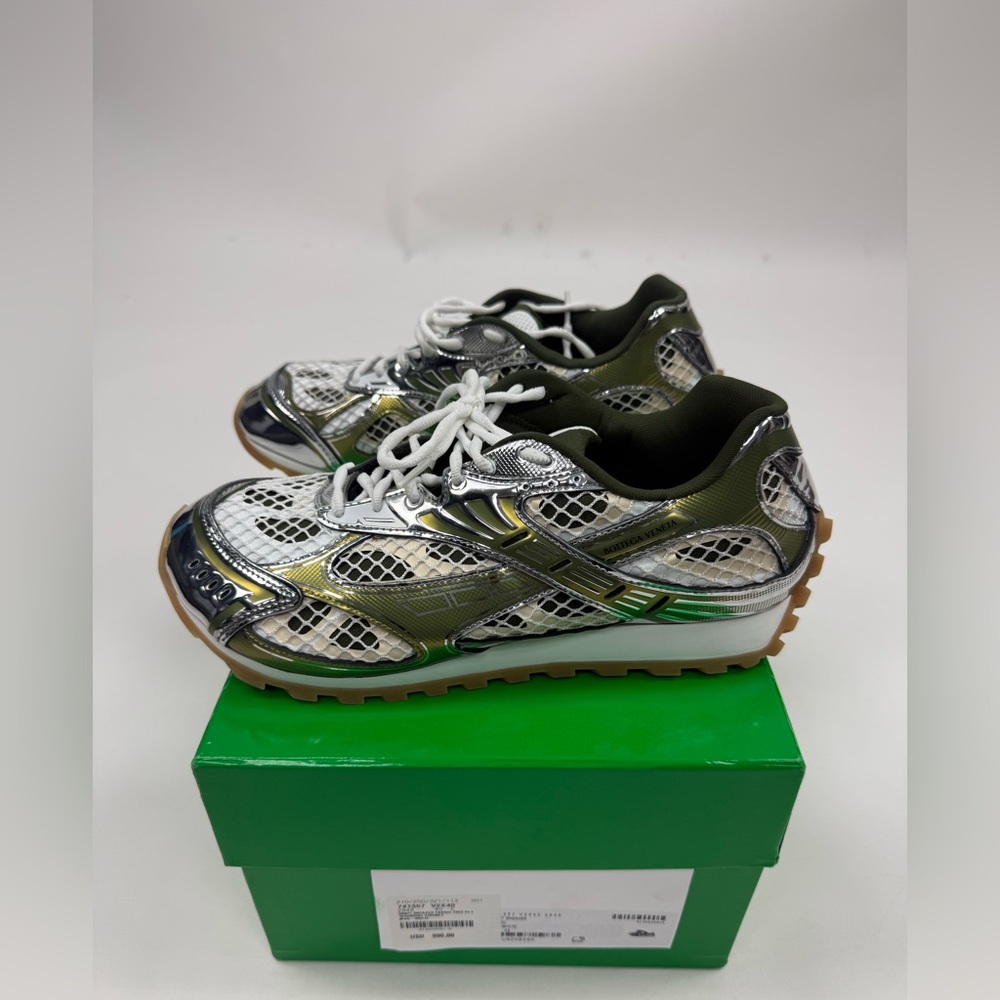 Bottega Veneta Orbit Sneakers- Silver and Green Sneakers